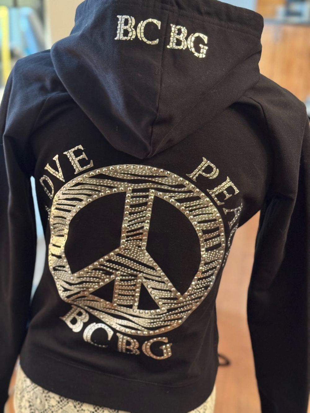 BCBG Zip-Up Hooded Sweatshirt with Embellished Logo